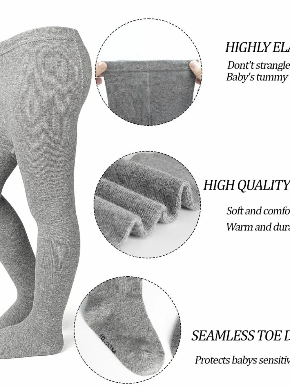 ZERULETS Baby Girls Cotton Tights Leggings 3-Pack White Gray 9-18M - NWOT